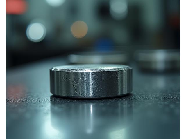 高密度タングステン合金製錘のクローズアップ画像、光沢のある金属表面に精密な加工痕が見える