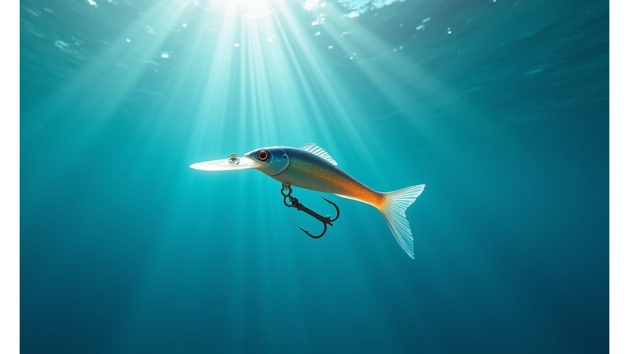 水中を泳ぐ、洗練されたデザインの複合鉱物ルアー